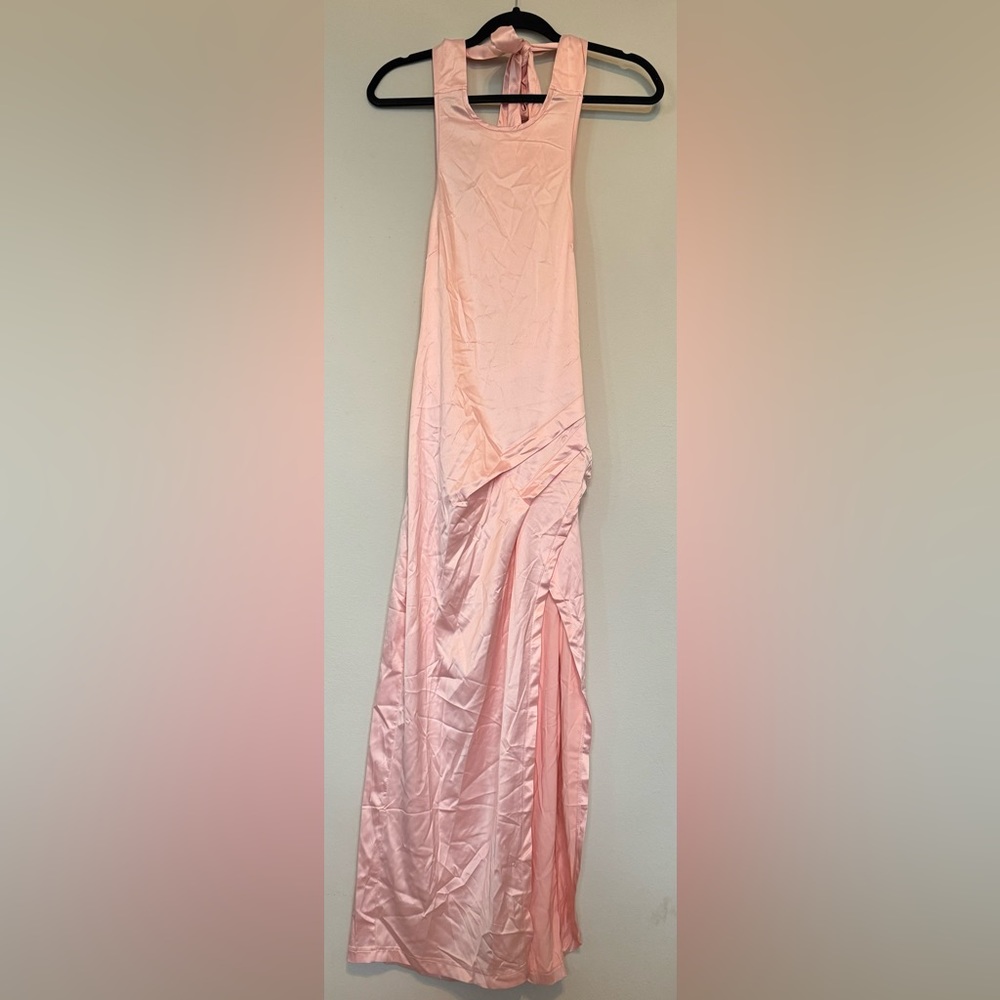 Halter neck open back with a slit event dress